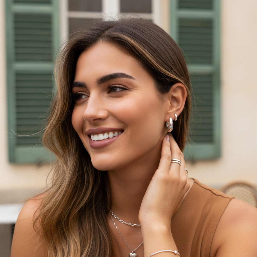 Valentina Silver Hoop Earrings — Waterproof Minimalist Everyday Hoops