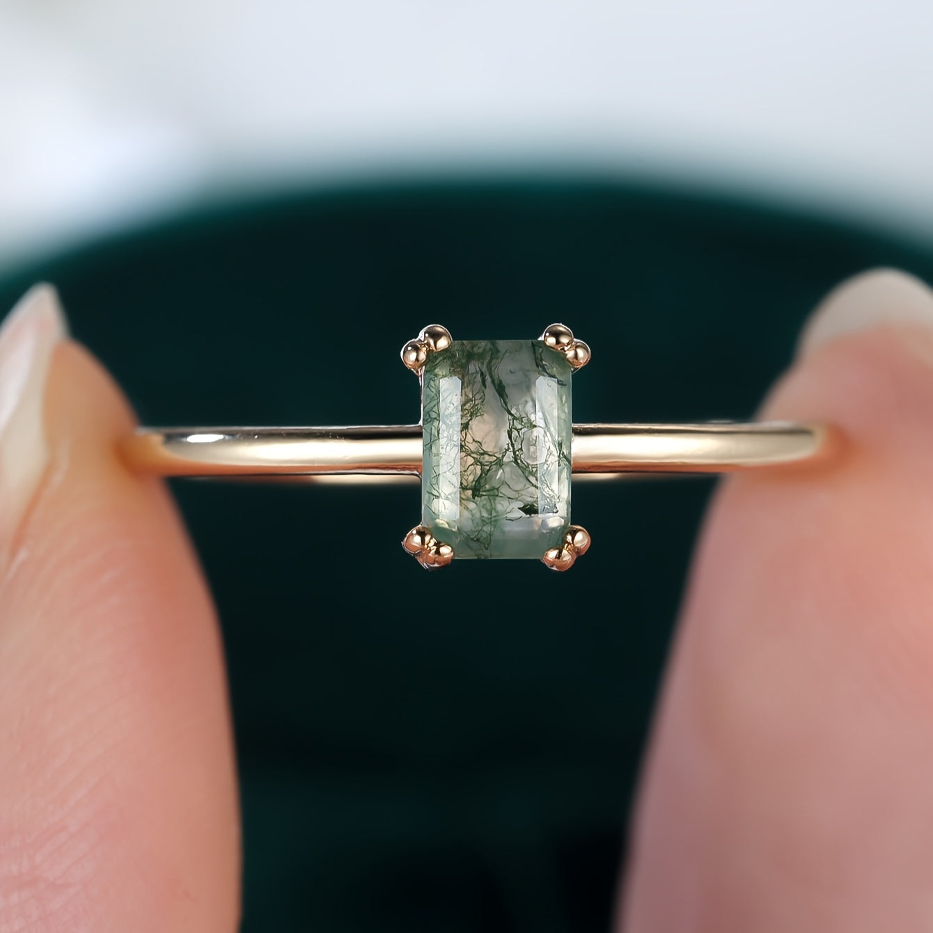 Natural Moss Agate Ring — Waterproof Earthy Gemstone Statement Ring