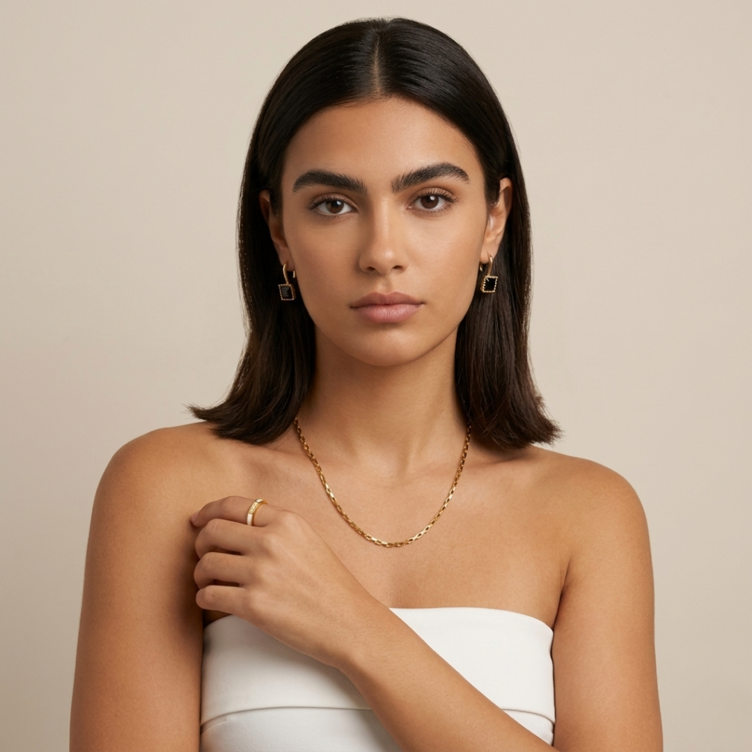 Venna Rectangle Chain Necklace — Minimalist Gold Everyday Necklace