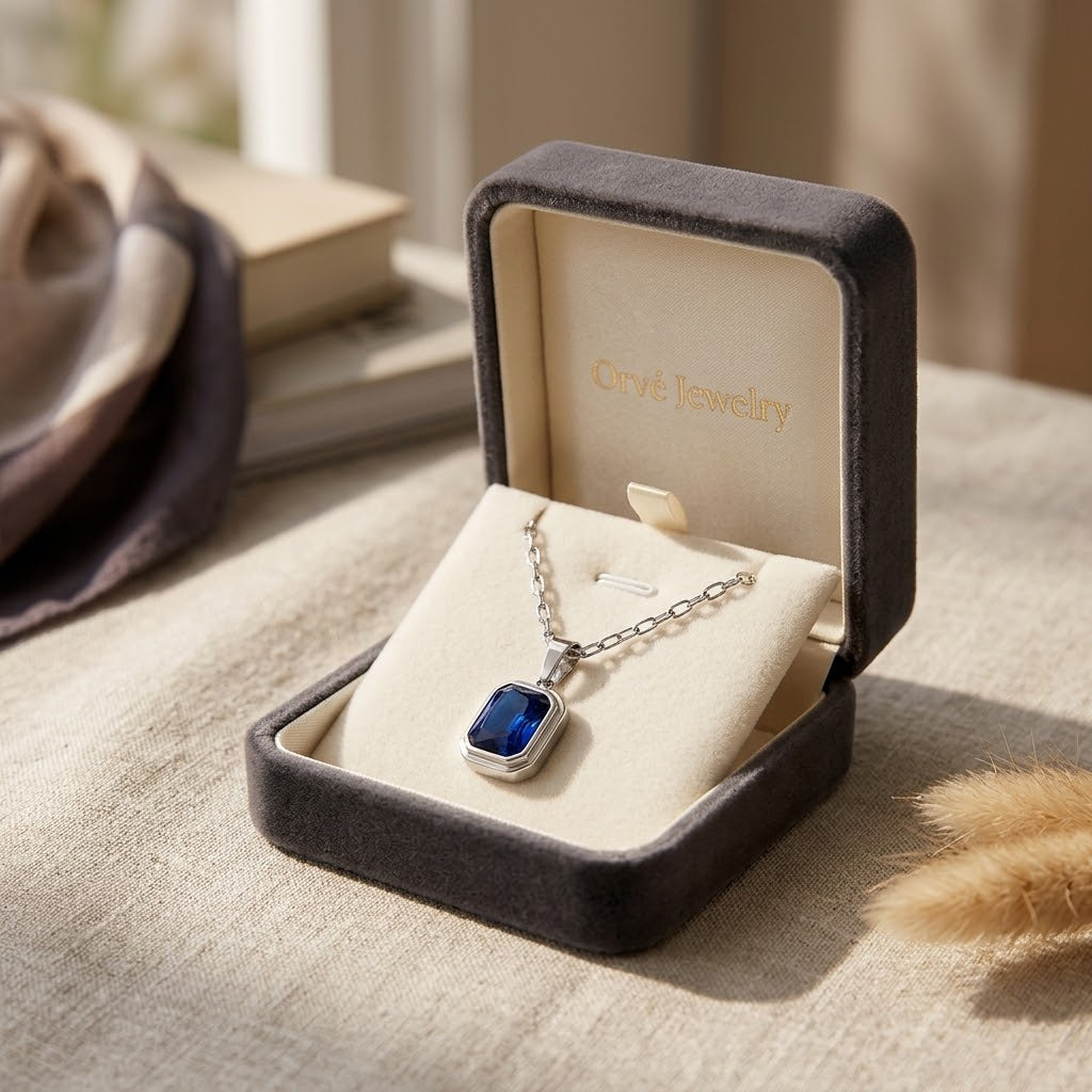 Ocean Blue Pendant Silver Necklace — Waterproof Crystal Ocean Necklace