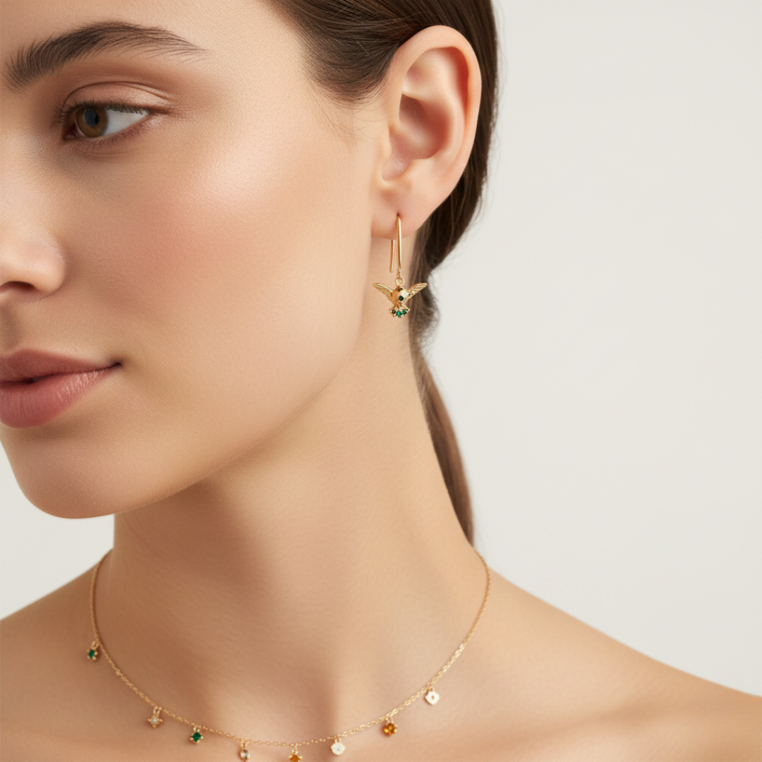 Chic Hummingbird Drop Earrings — Nature-Inspired Gold Statement Earrings