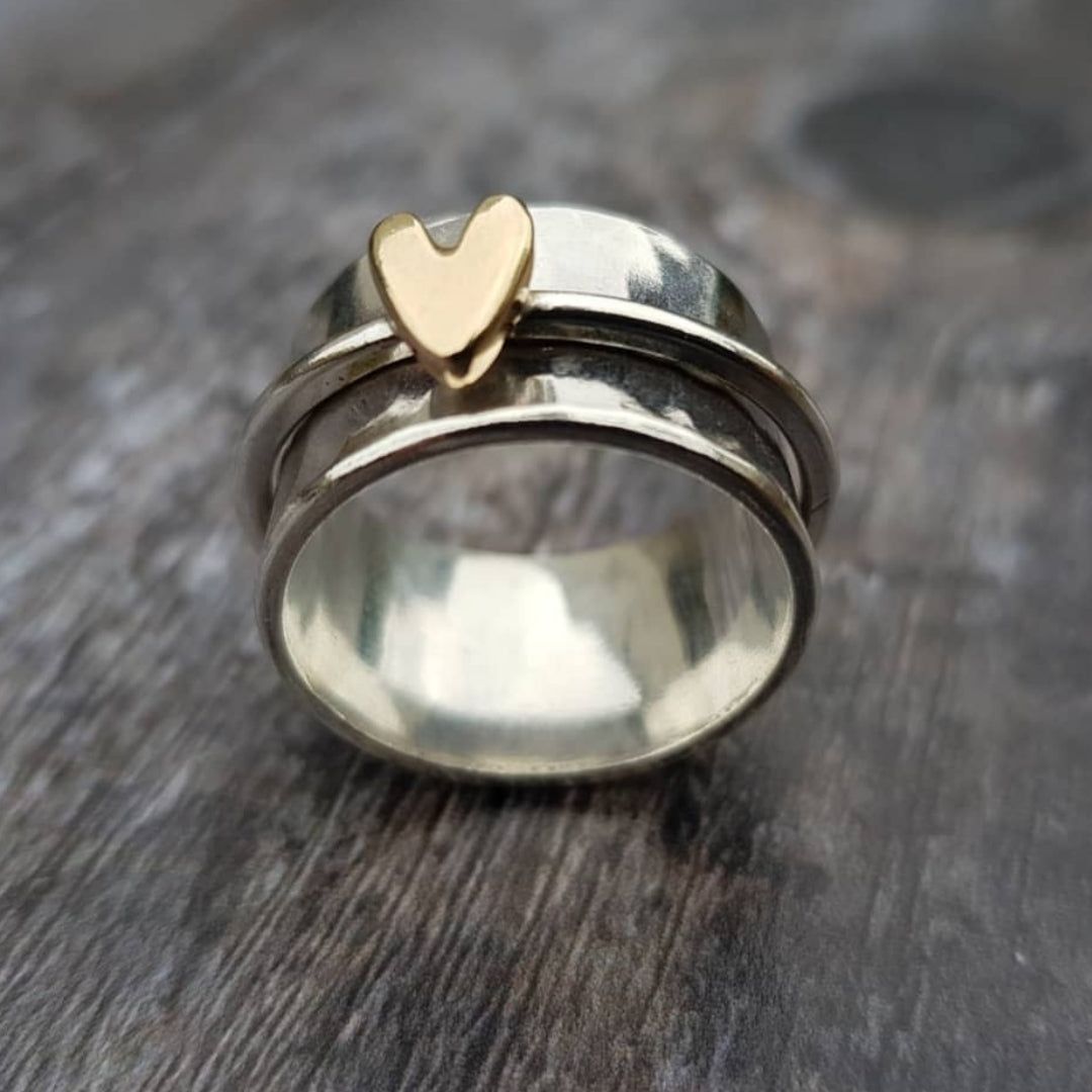 Mely Golden Heart Silver Ring — Waterproof Romantic Stacking Ring
