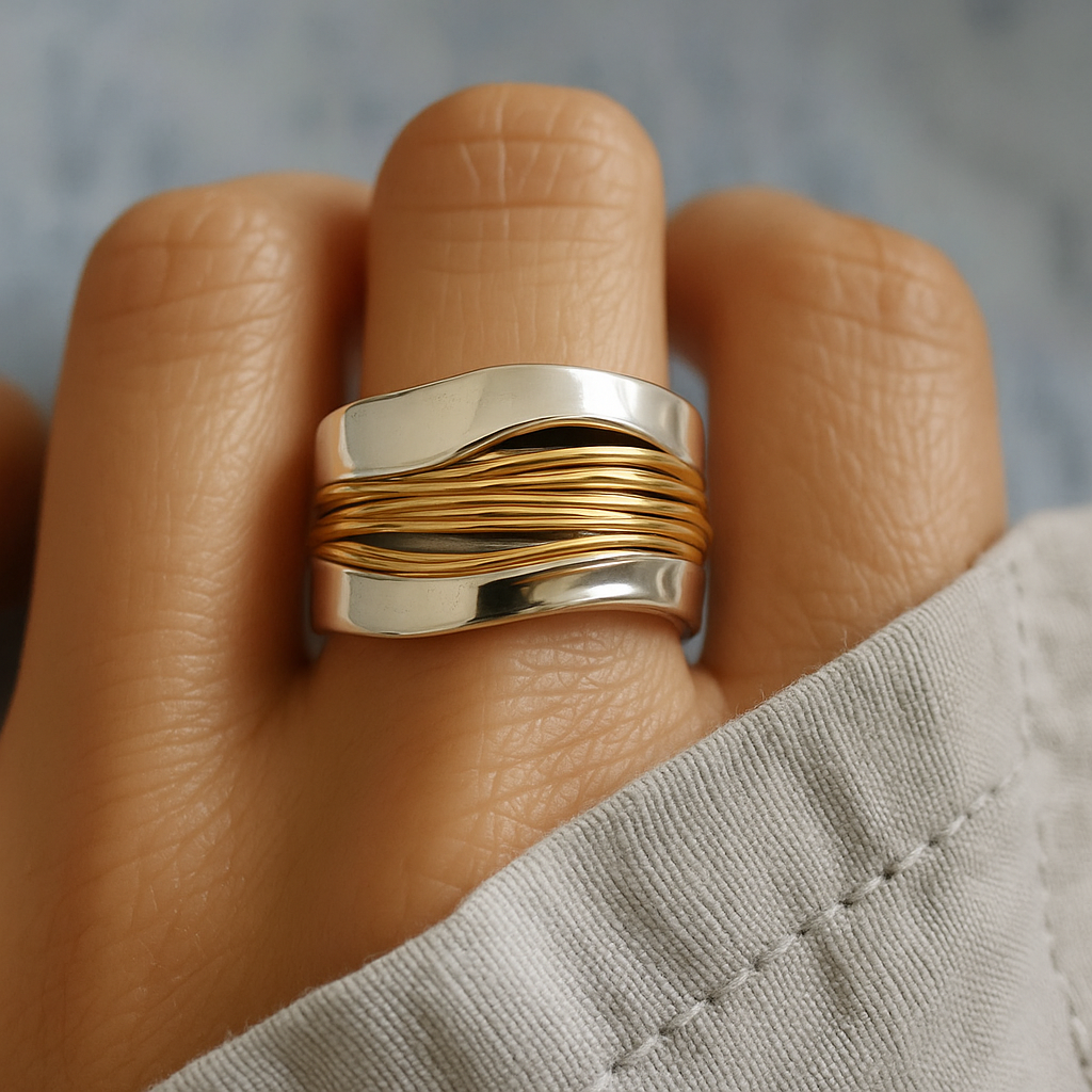 Silver & Gold Threads Ring — Minimalist Two-Tone Stacking Ring