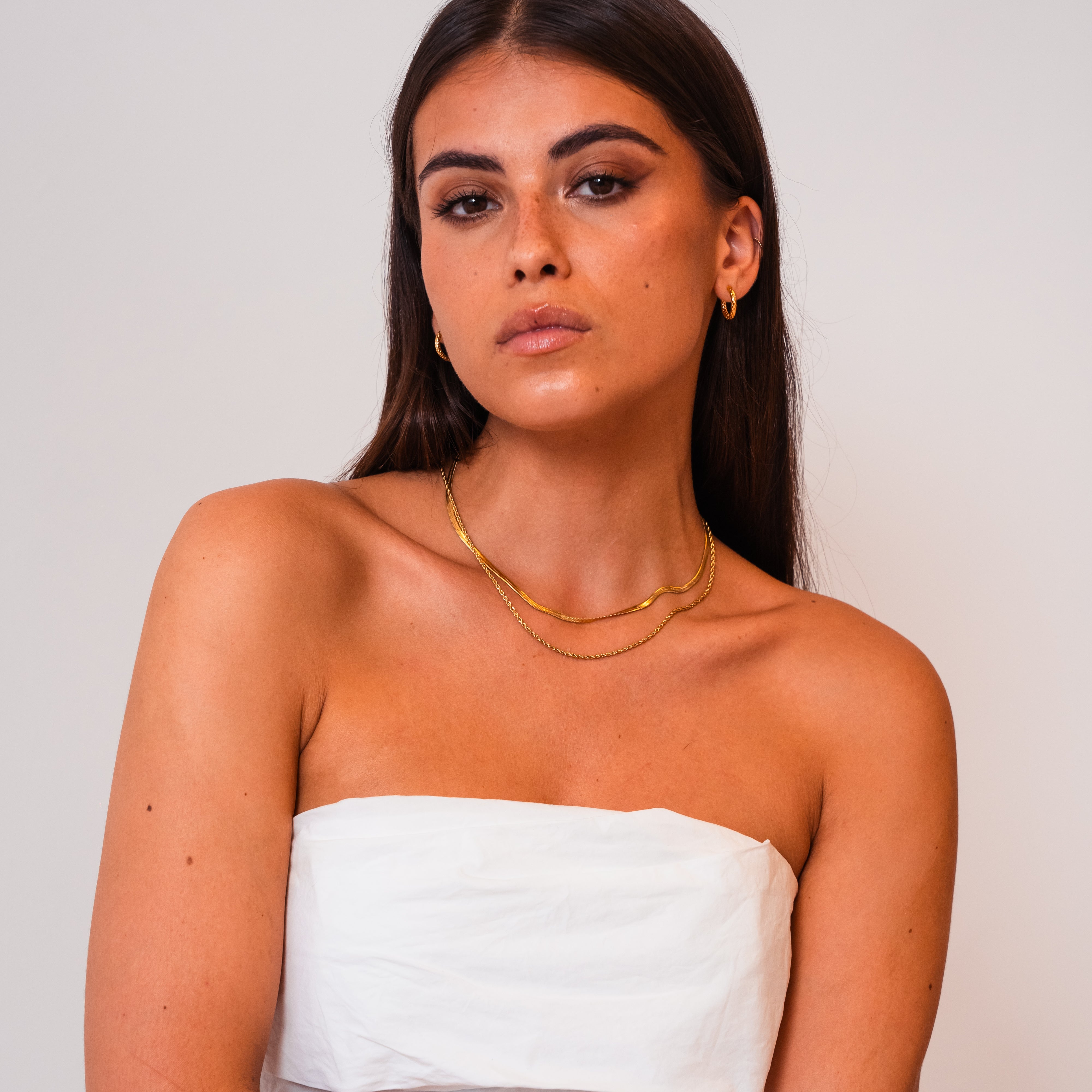 Lily Petal Strata Layered Necklace — 18K Gold PVD Herringbone & Rope Chain