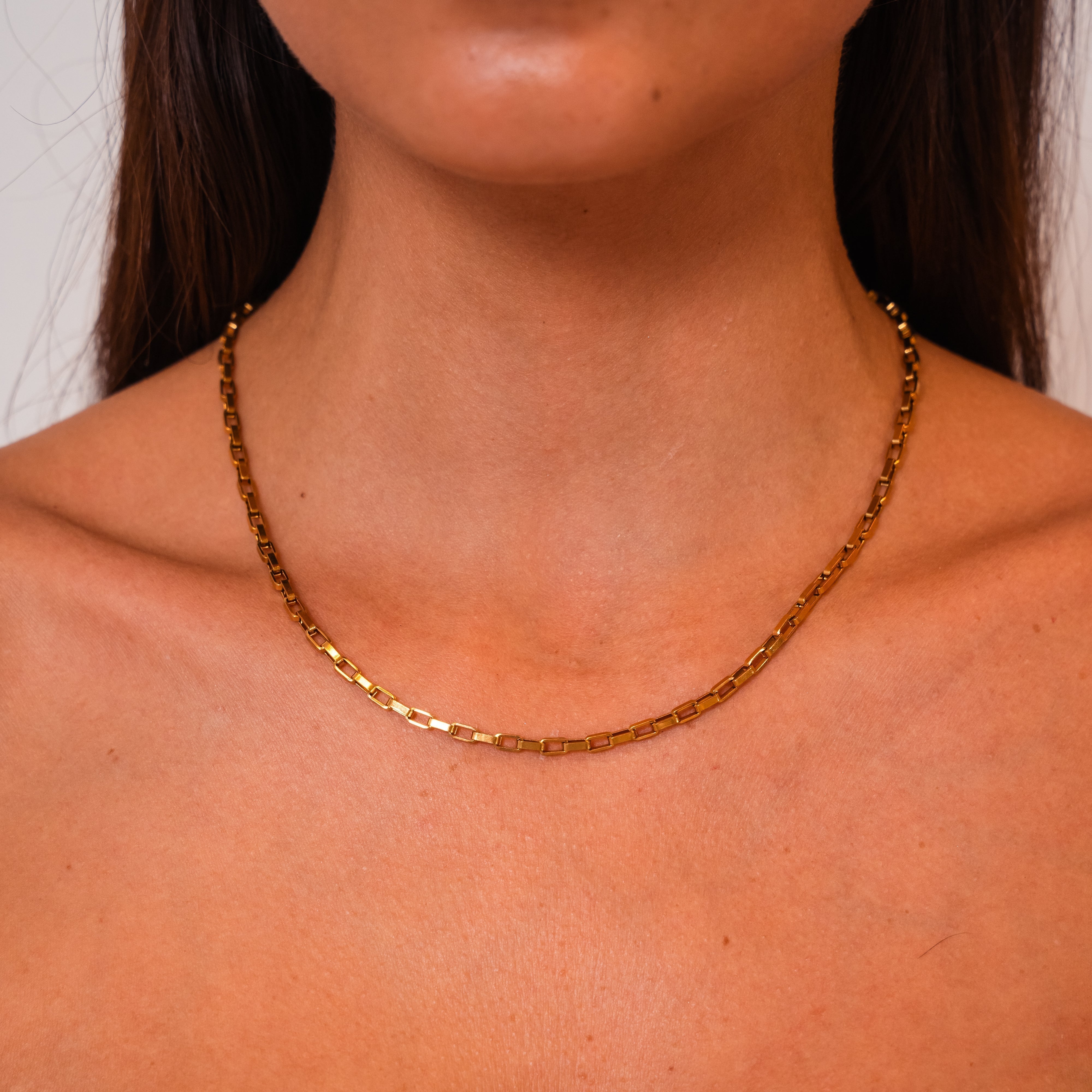 Venna Rectangle Chain Necklace — Minimalist Gold Everyday Necklace