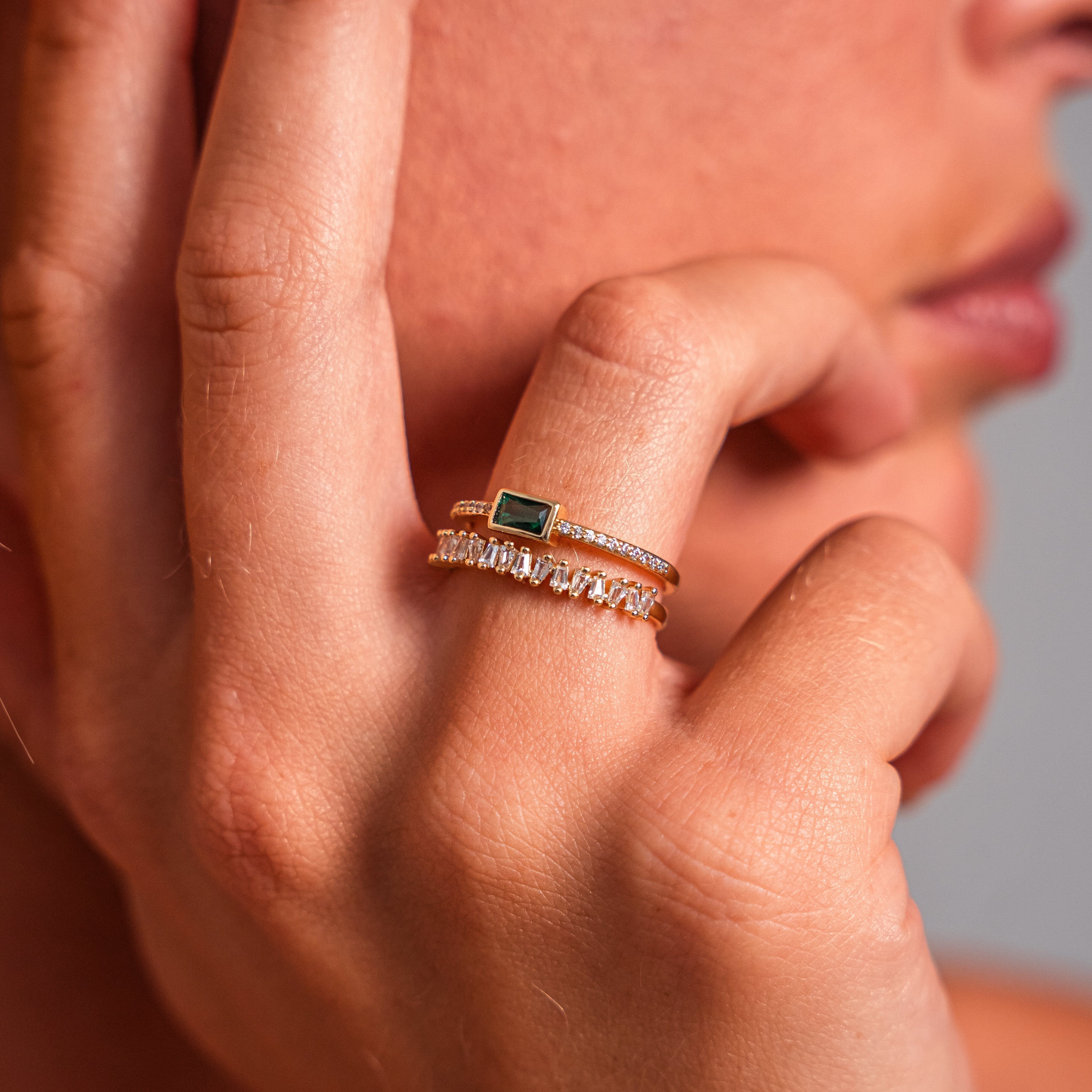Emerald Gemstone Crystal Ring — Adjustable Green Zirconia Statement Ring