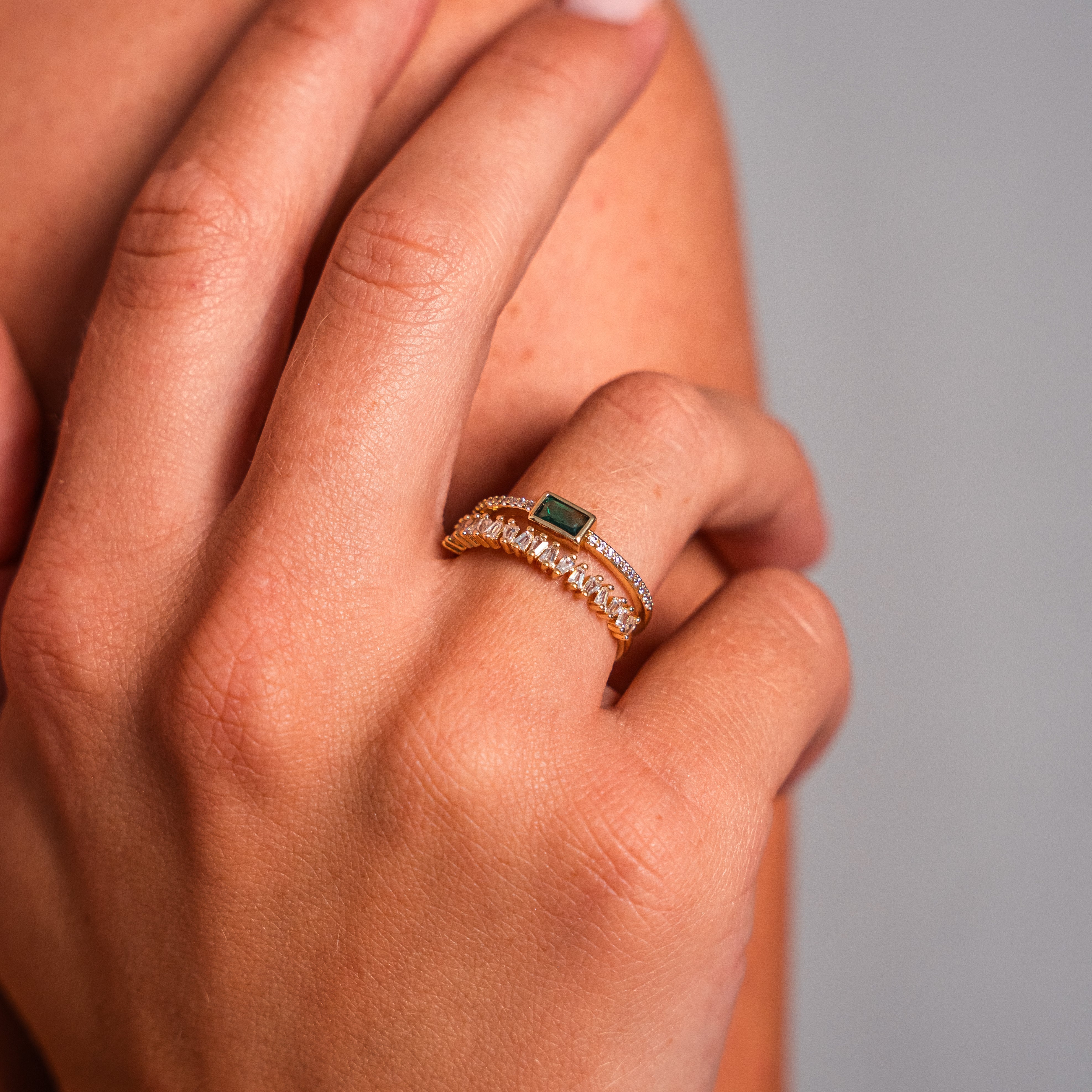 Emerald Gemstone Crystal Ring — Adjustable Green Zirconia Statement Ring