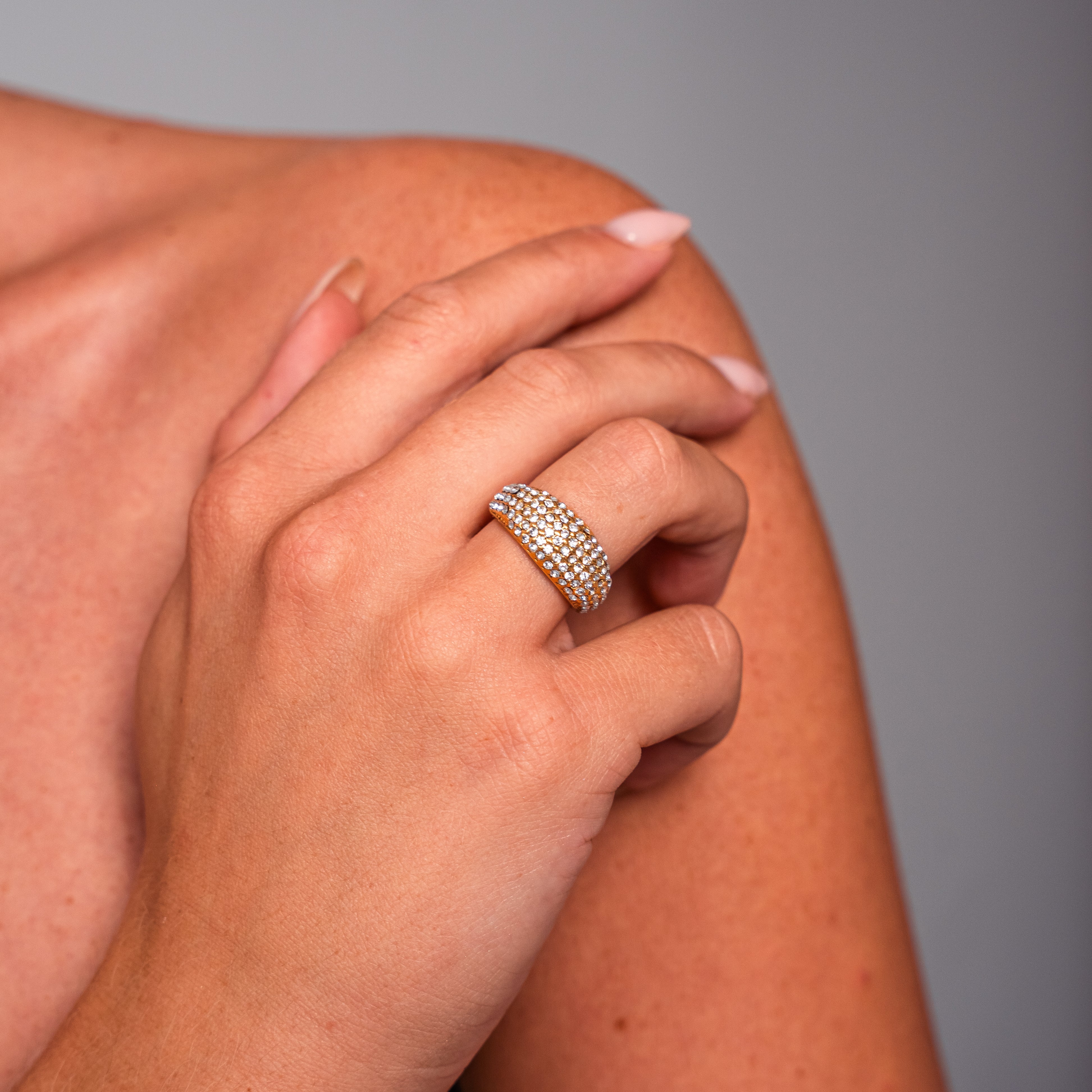 Gemstone Sphere Crystal Dome Ring — 18K PVD Gold Statement Ring