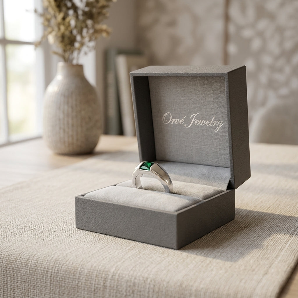 Ember Silver & Emerald Ring — Waterproof Green Stone Statement Ring