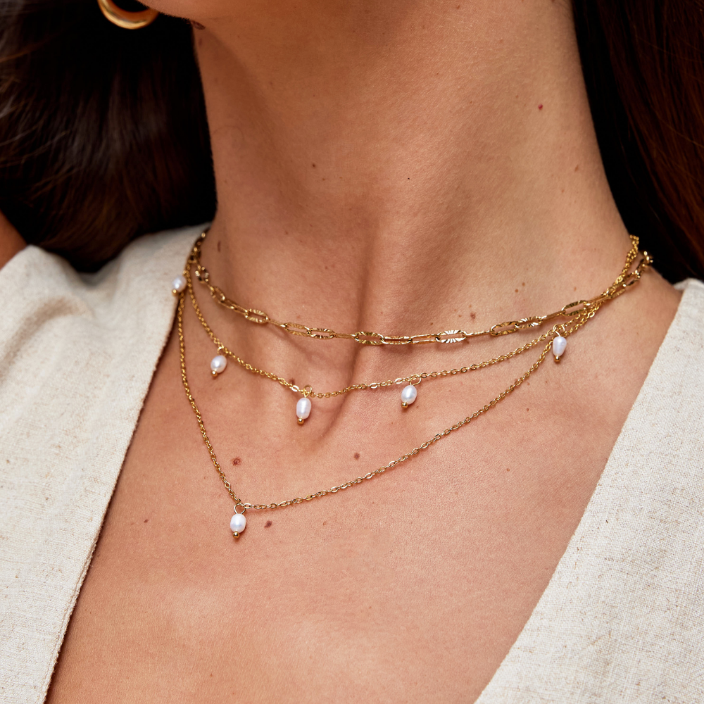 Kay Pearl Drop Layered Necklace — Waterproof Classic & Modern Pearl Necklace