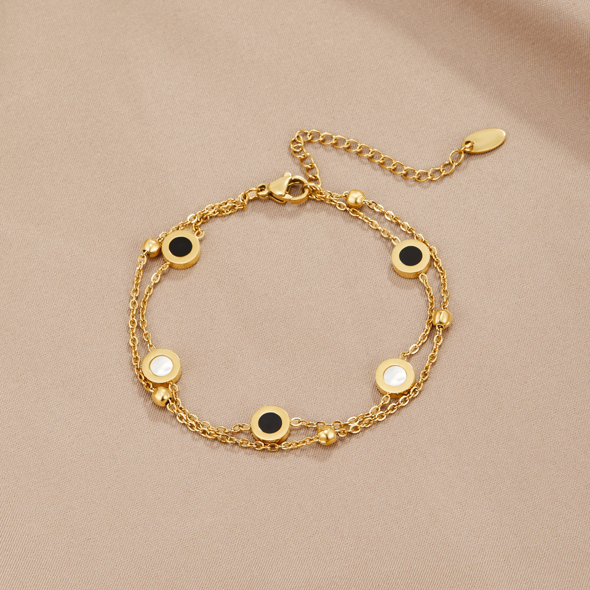 Onyx & White Stone Gold Bracelet — Bold Contrast Stacking Piece
