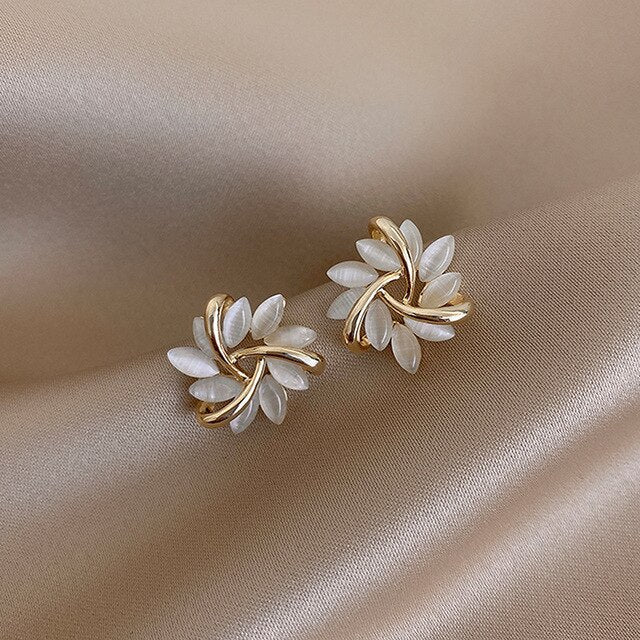 Luxury Opal Earrings — Iridescent Gold-Tone Statement Earrings
