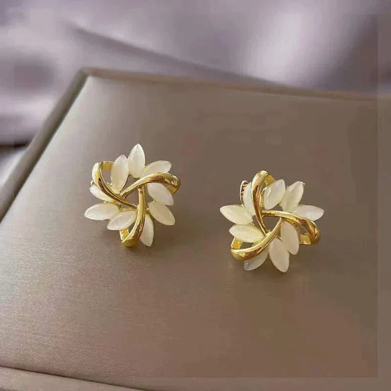Luxury Opal Earrings — Iridescent Gold-Tone Statement Earrings