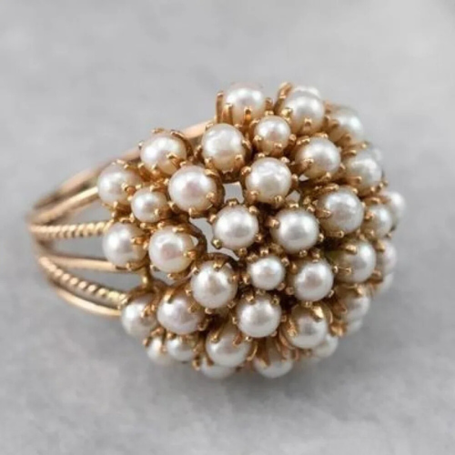 Bush Inlaid Pearl Ring — Waterproof Floral Pearl Statement Ring