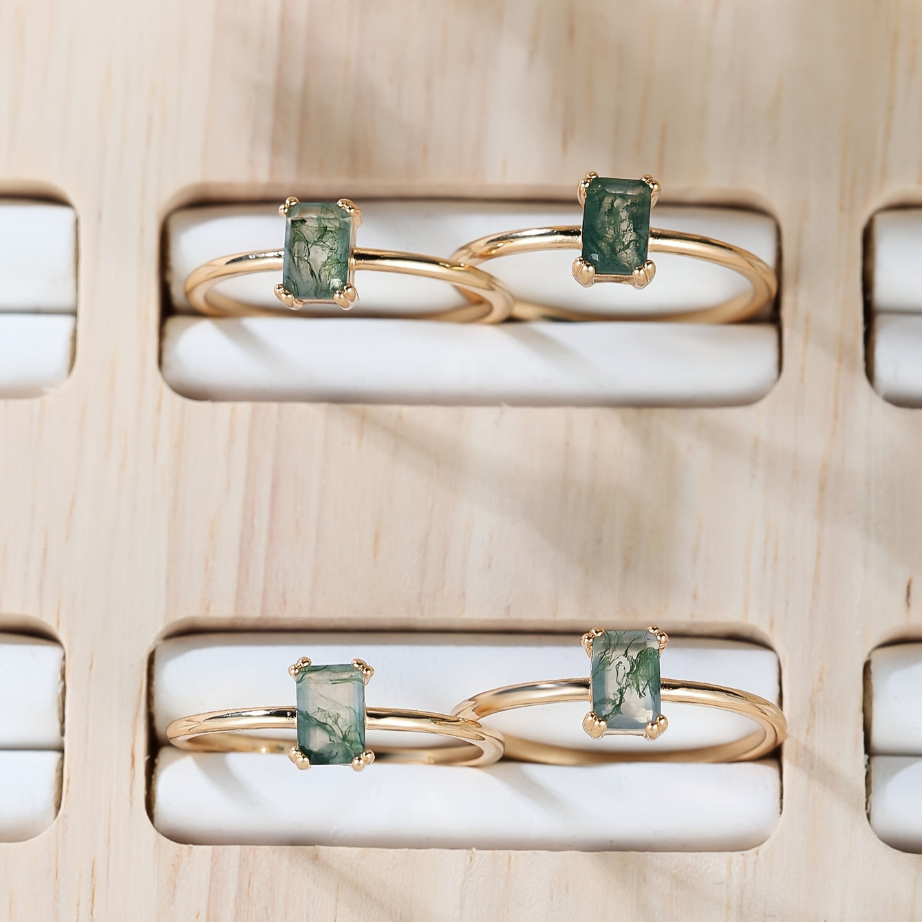 Natural Moss Agate Ring — Waterproof Earthy Gemstone Statement Ring