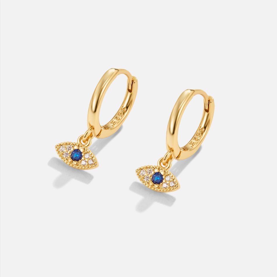 Sie Evil Eye Drop Earrings — Protective Gold Charm Earrings