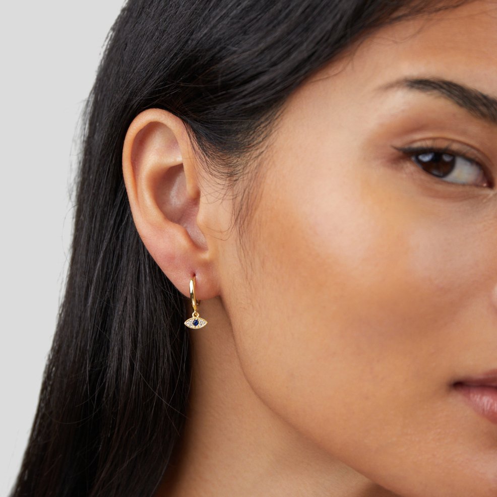 Sie Evil Eye Drop Earrings — Protective Gold Charm Earrings