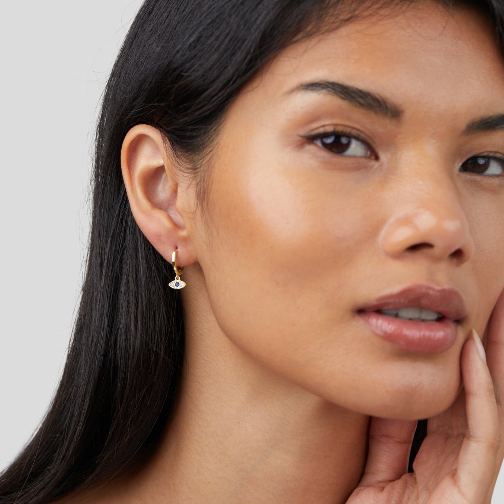 Sie Evil Eye Drop Earrings — Protective Gold Charm Earrings