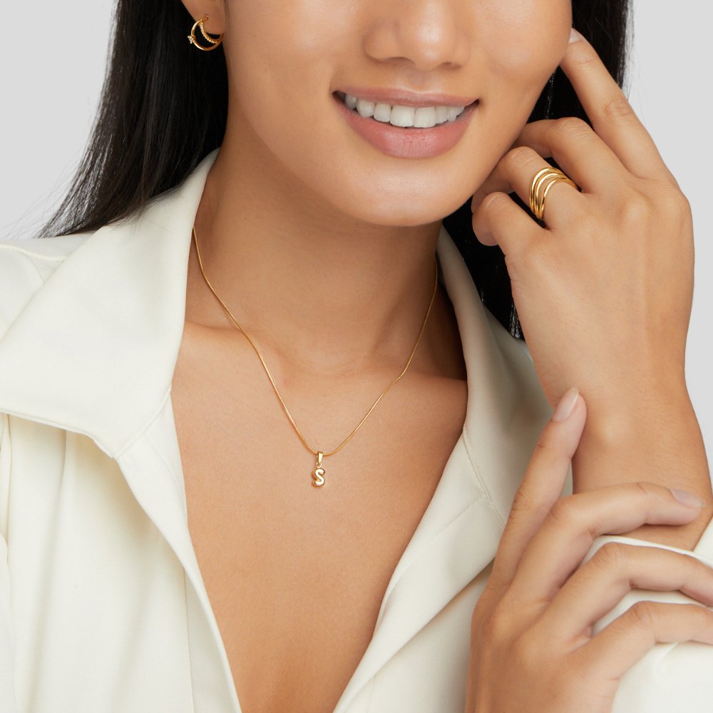 Bubble Letter Initial Necklace — Personalised Waterproof Gold Necklace