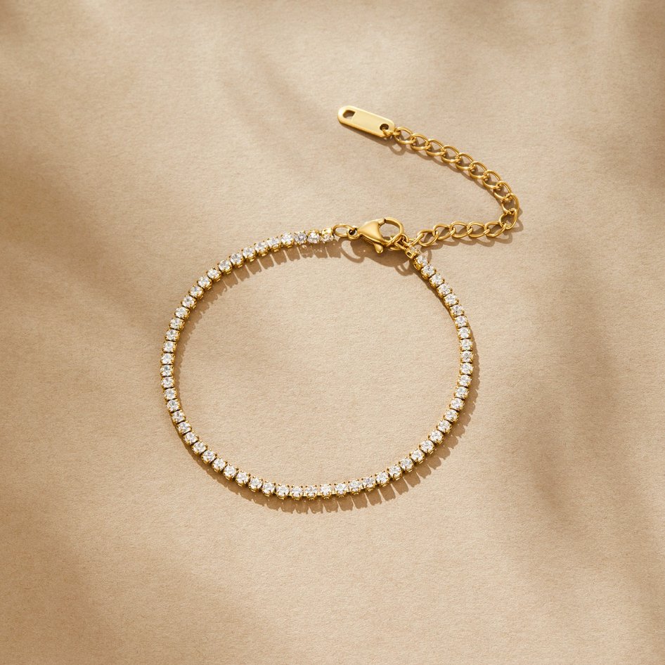 Cordelia Crystal Tennis Bracelet — Adjustable Gold Statement Piece