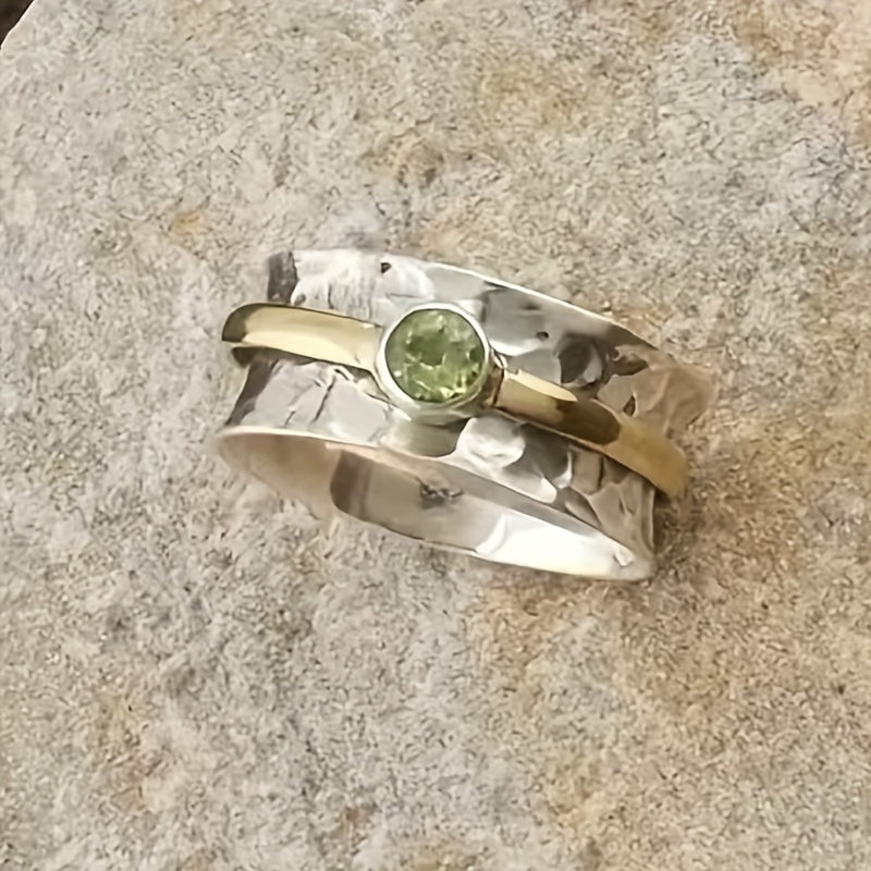 Elegant Green Zirconia Ring — Waterproof Gemstone Statement Ring
