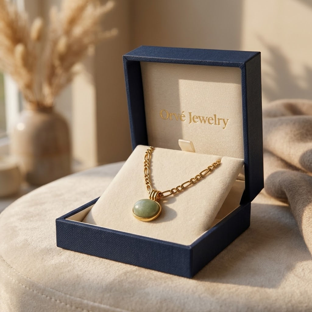 Liza Jade Pendant Necklace — Waterproof Green Stone Gold Necklace