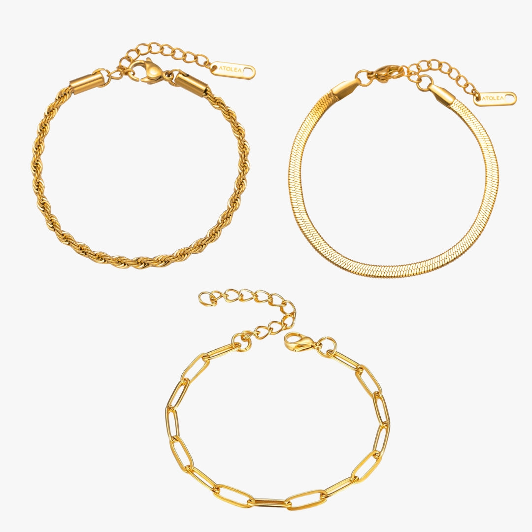 Essential Bracelet Collection — Waterproof 18K Gold Stainless Steel Set of 3