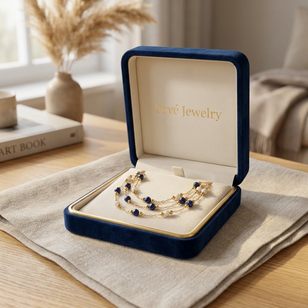 Luna Midnight Stone Necklace — Waterproof Dark Stone Gold Pendant
