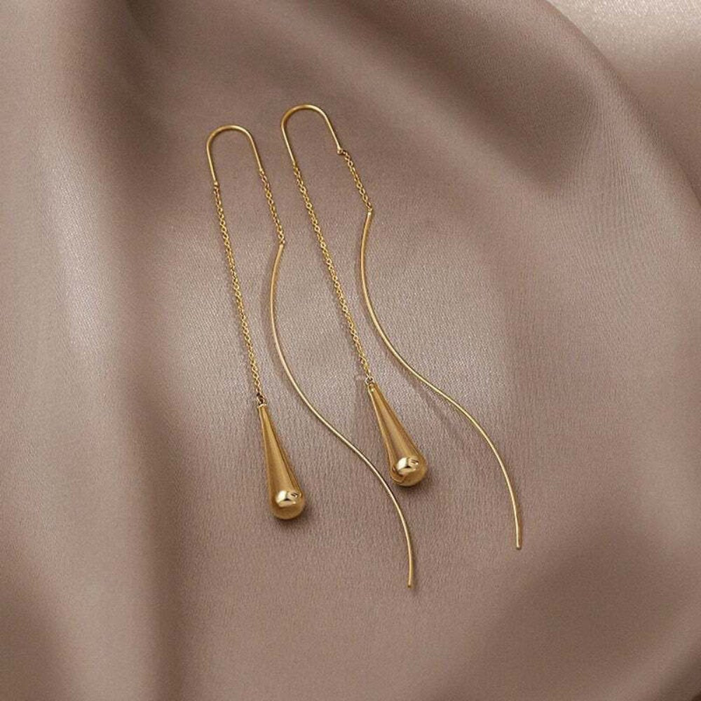 Golden Teardrop Tassel Earrings — Elegant Waterproof Drop Earrings