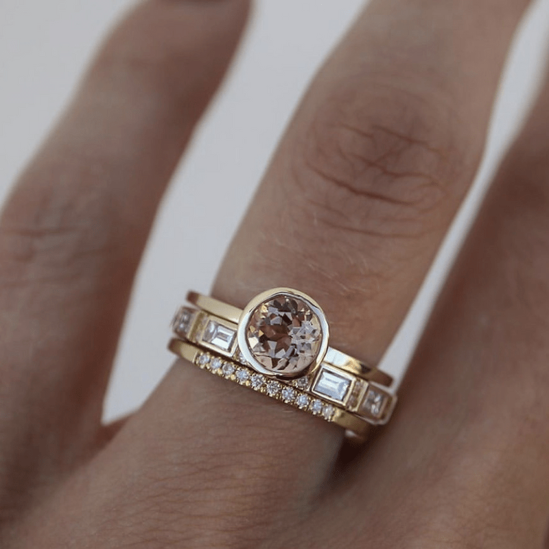 Hope Inlaid Crystal Gold Ring Set — Waterproof Stacking Ring Set