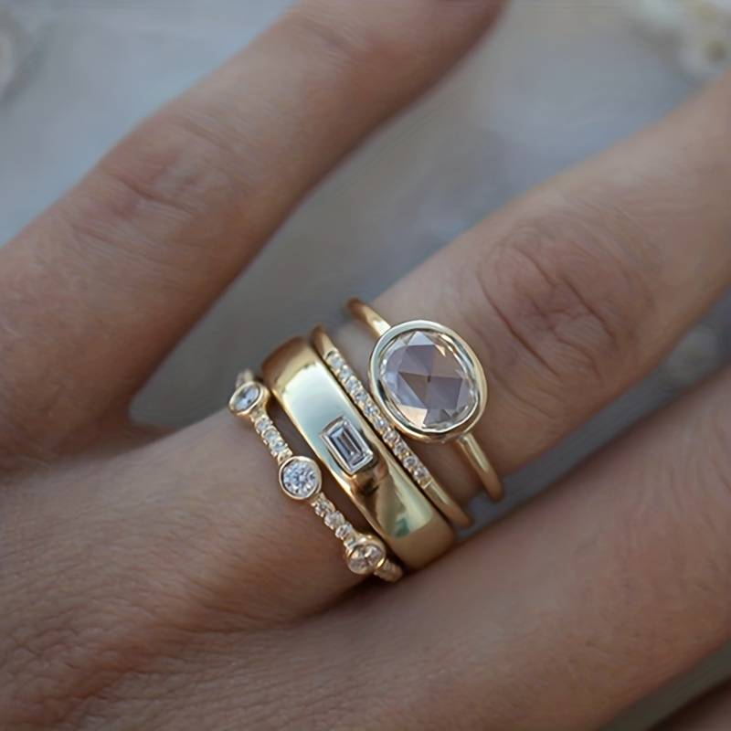 Lily Vintage Gold & Zirconia Ring Set — Waterproof Stacking Ring Set