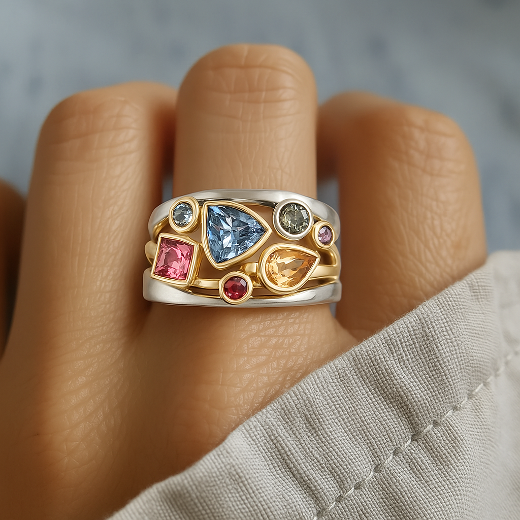 Vintage Colourful Zirconia Ring — Waterproof Multi-Stone Statement Ring