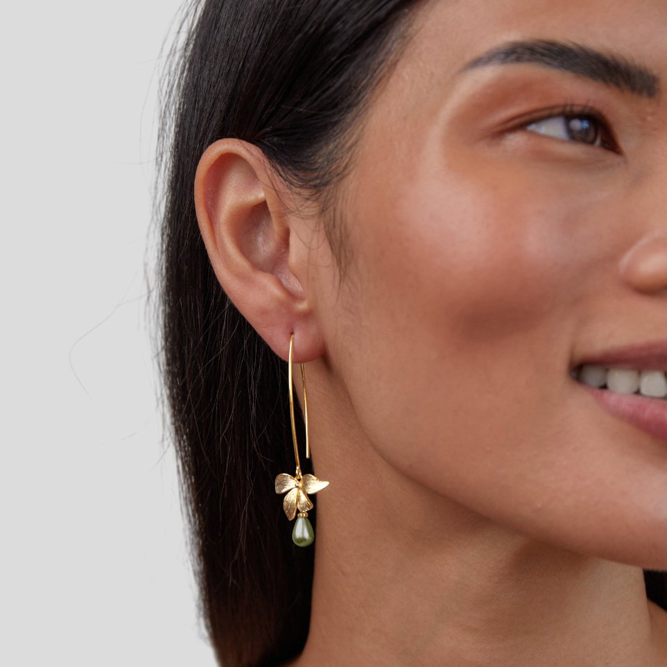 Jade Pearl & Petal Drop Earrings — Freshwater Pearl Floral Drop Earrings