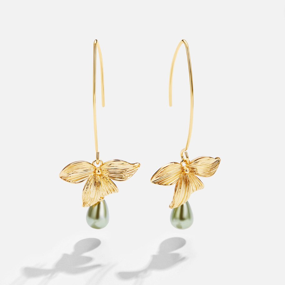 Jade Pearl & Petal Drop Earrings — Freshwater Pearl Floral Drop Earrings