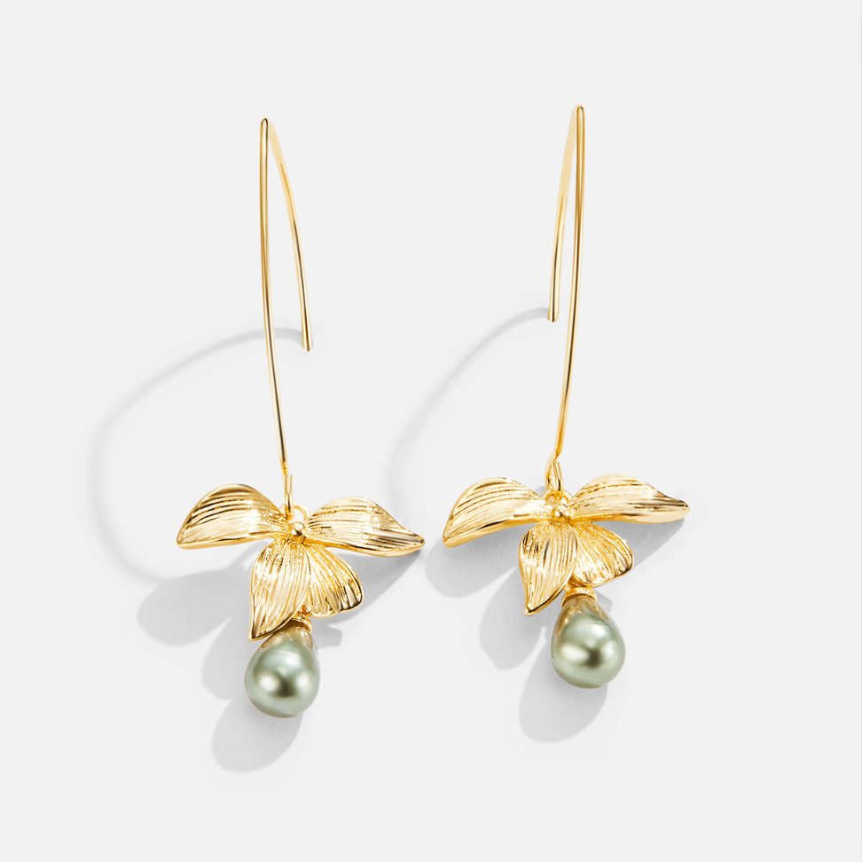 Jade Pearl & Petal Drop Earrings — Freshwater Pearl Floral Drop Earrings