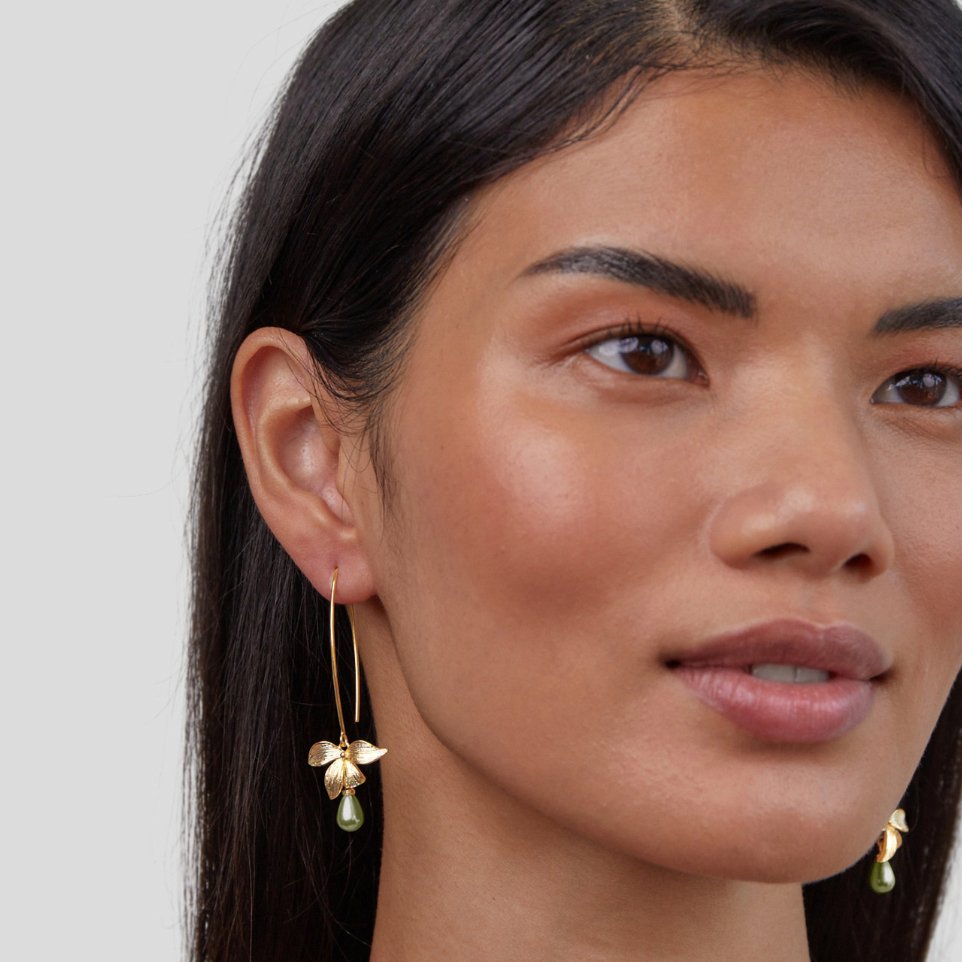 Jade Pearl & Petal Drop Earrings — Freshwater Pearl Floral Drop Earrings