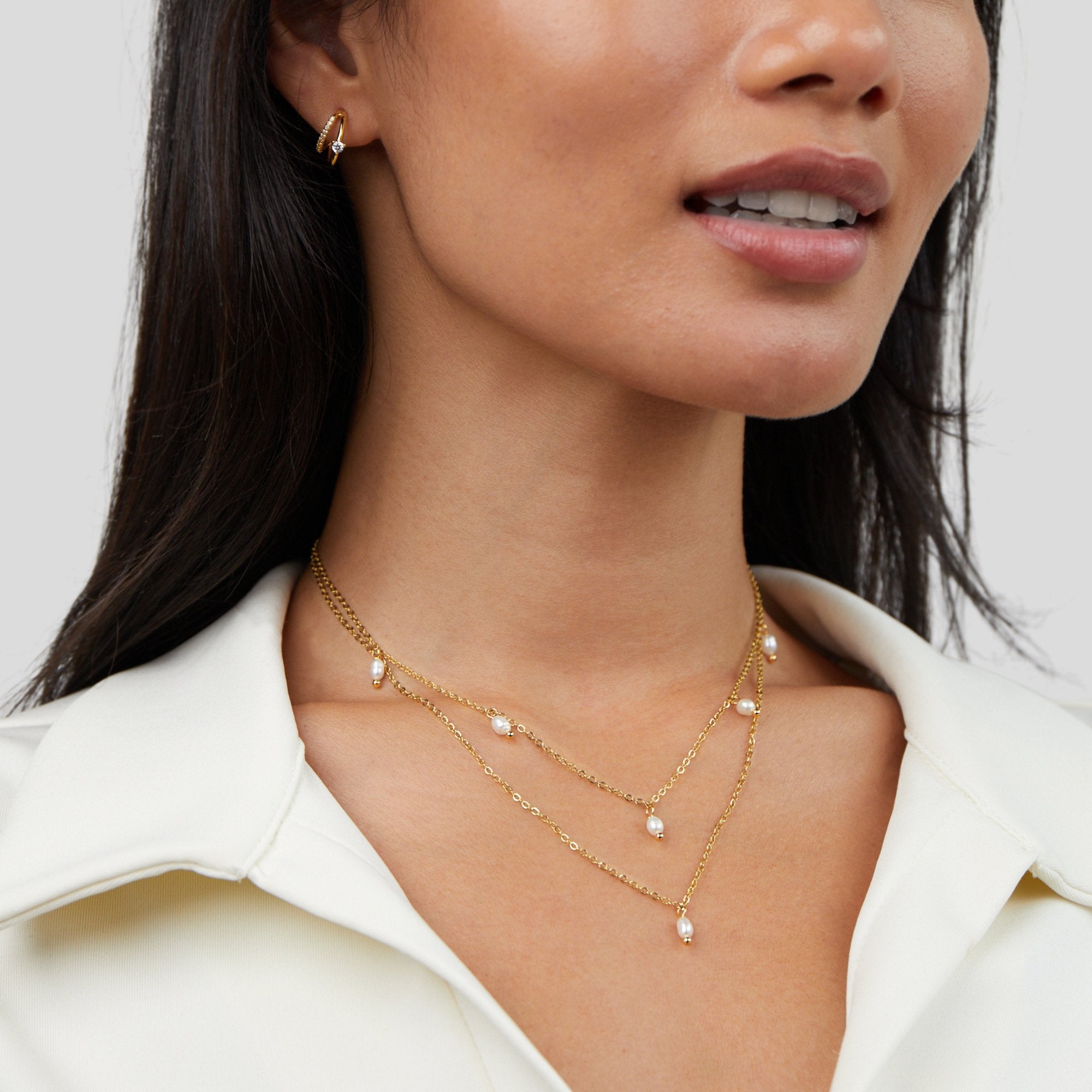 Kay Pearl Drop Layered Necklace — Waterproof Classic & Modern Pearl Necklace