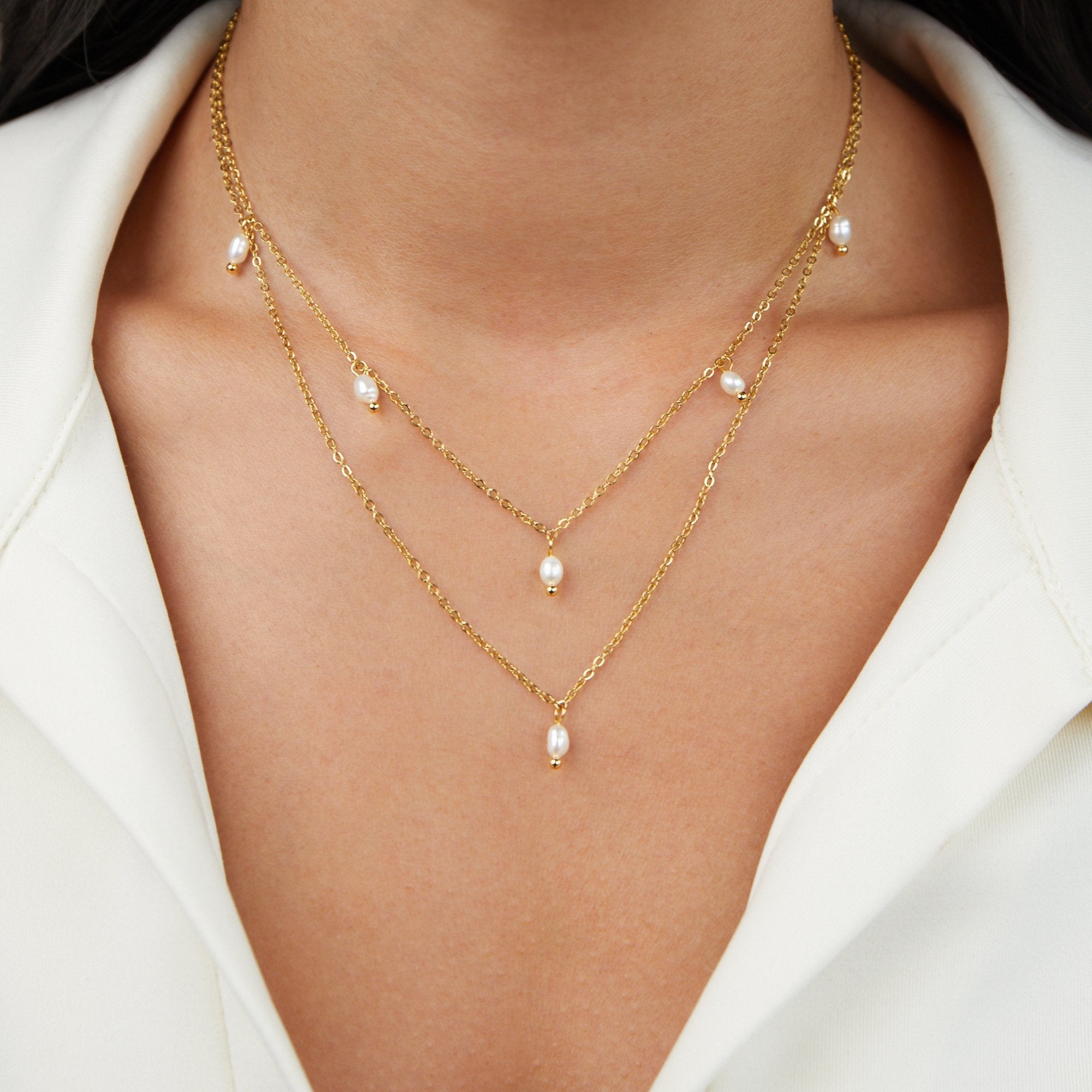 Kay Pearl Drop Layered Necklace — Waterproof Classic & Modern Pearl Necklace
