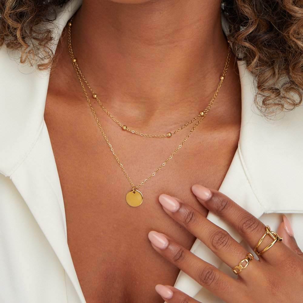 Layered Disc Gold Necklace — Waterproof Multi-Strand Coin Necklace