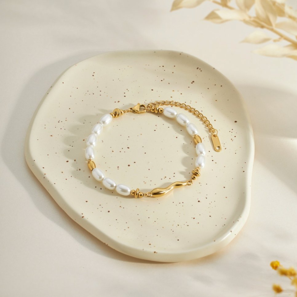 Love Freshwater Pearl Gold Bracelet — Elegant Layering Piece