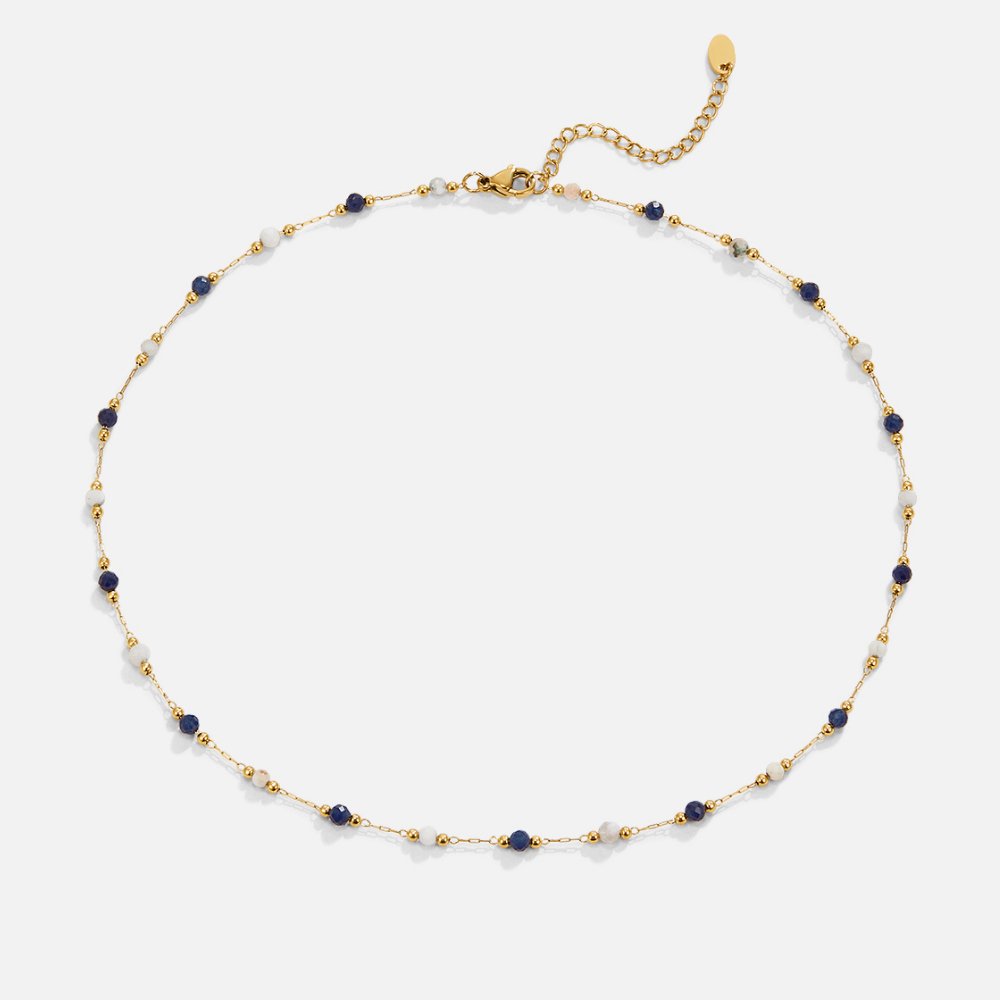 Luna Midnight Stone Necklace — Waterproof Dark Stone Gold Pendant