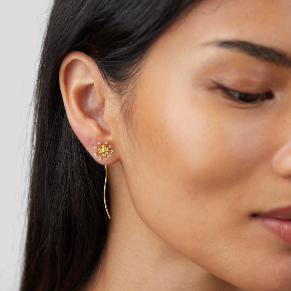 Wish Dandelion Drop Earrings — Nature-Inspired Gold Statement Earrings