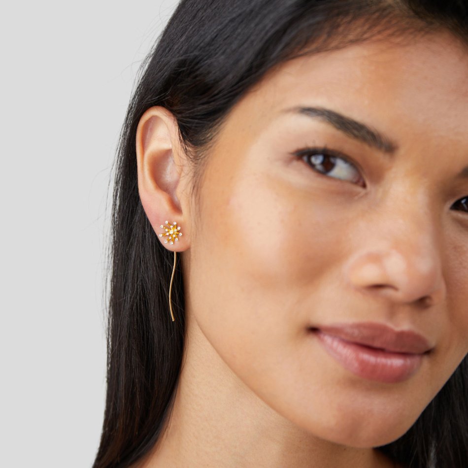 Wish Dandelion Drop Earrings — Nature-Inspired Gold Statement Earrings