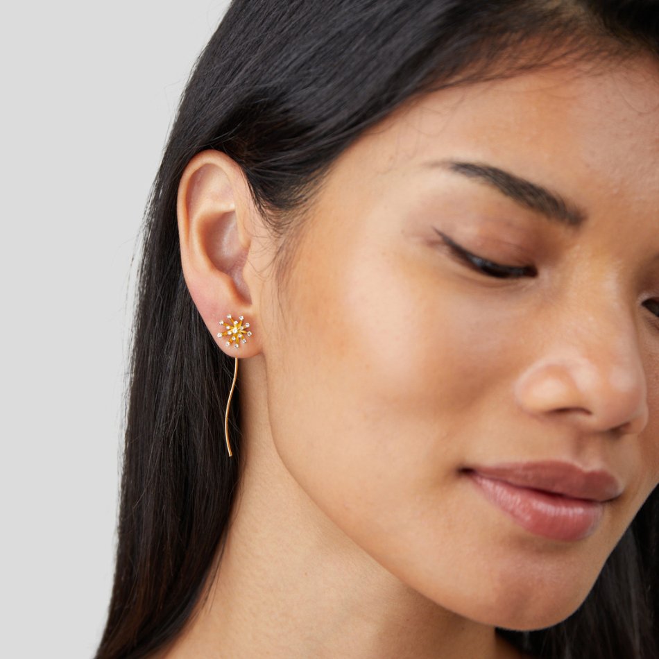 Wish Dandelion Drop Earrings — Nature-Inspired Gold Statement Earrings