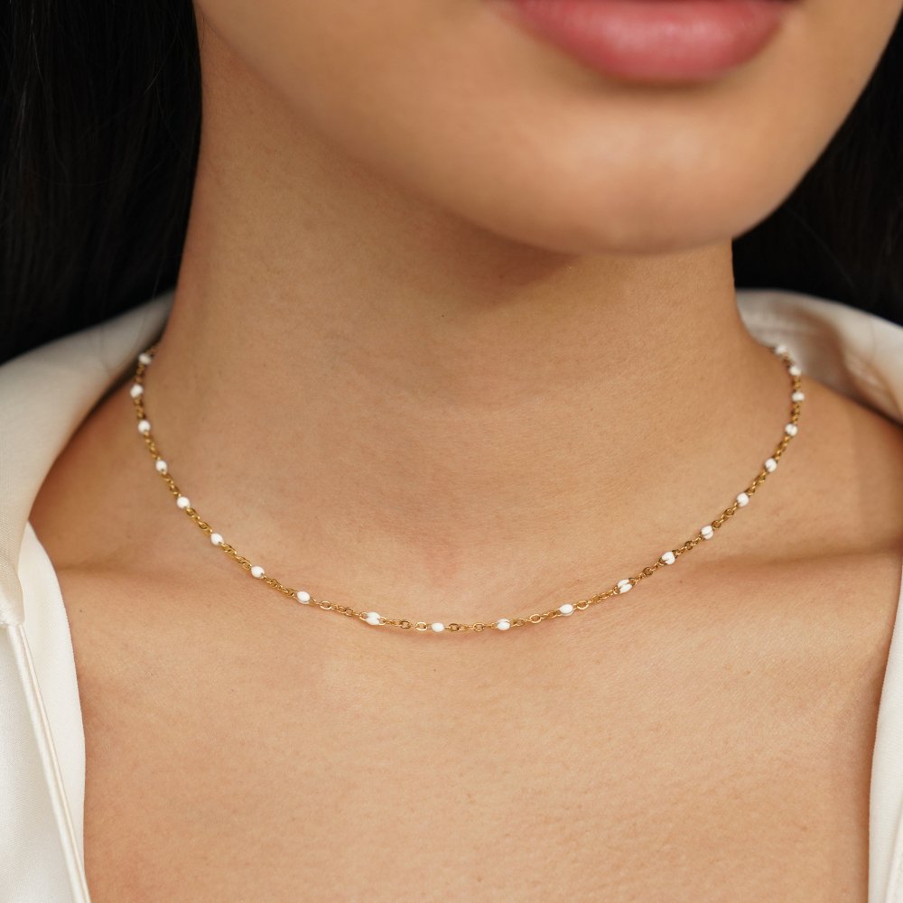 Clean White Bead Necklace — Delicate Waterproof Everyday Necklace