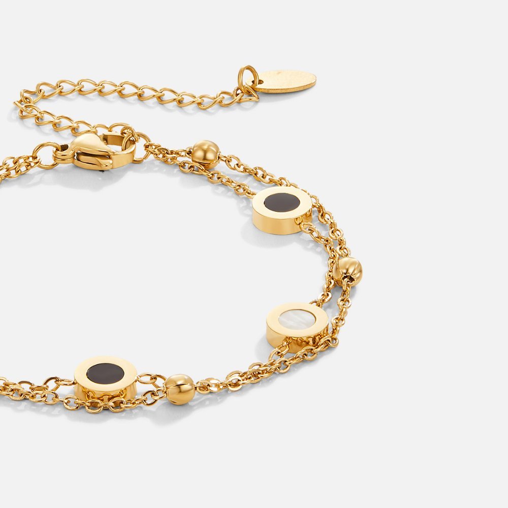 Onyx & White Stone Gold Bracelet — Bold Contrast Stacking Piece