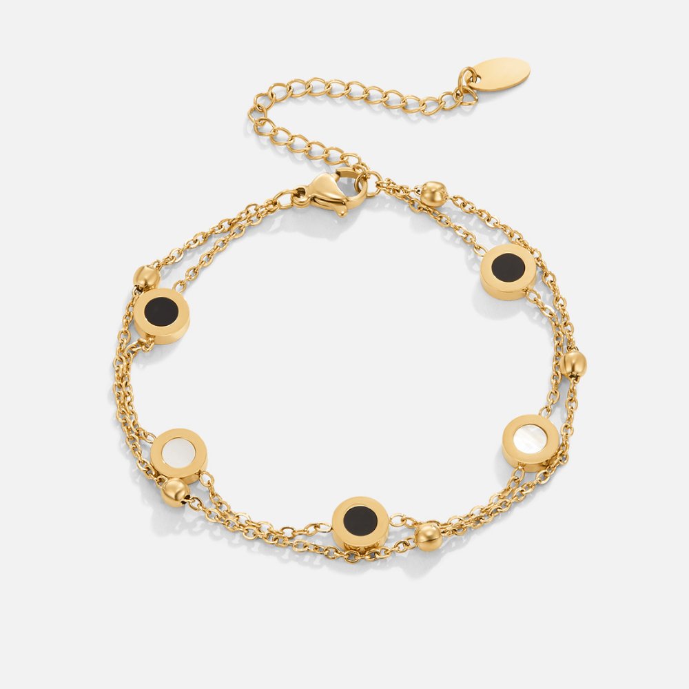 Onyx & White Stone Gold Bracelet — Bold Contrast Stacking Piece
