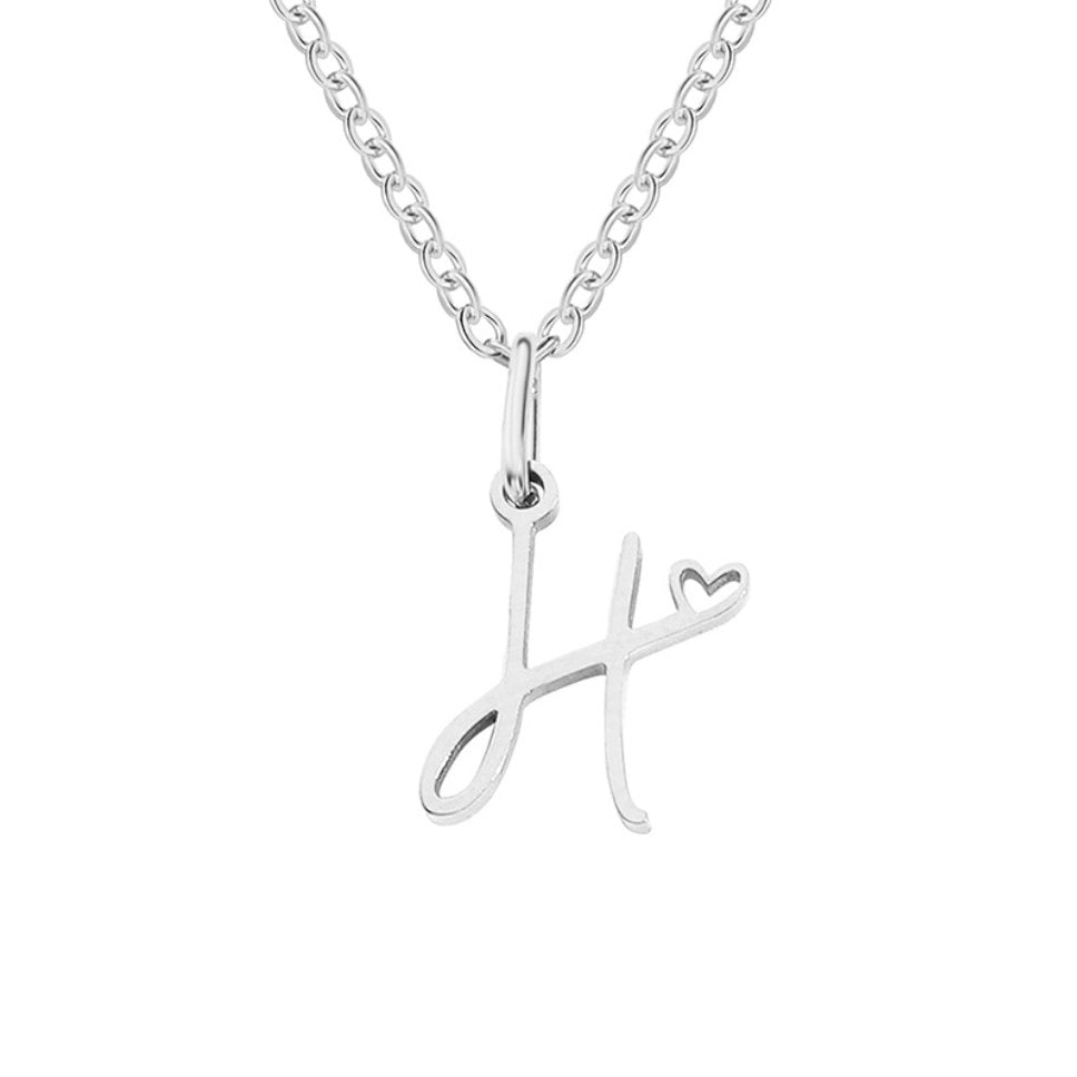 Silver Letter Heart Necklace — Personalised Waterproof Initial Pendant