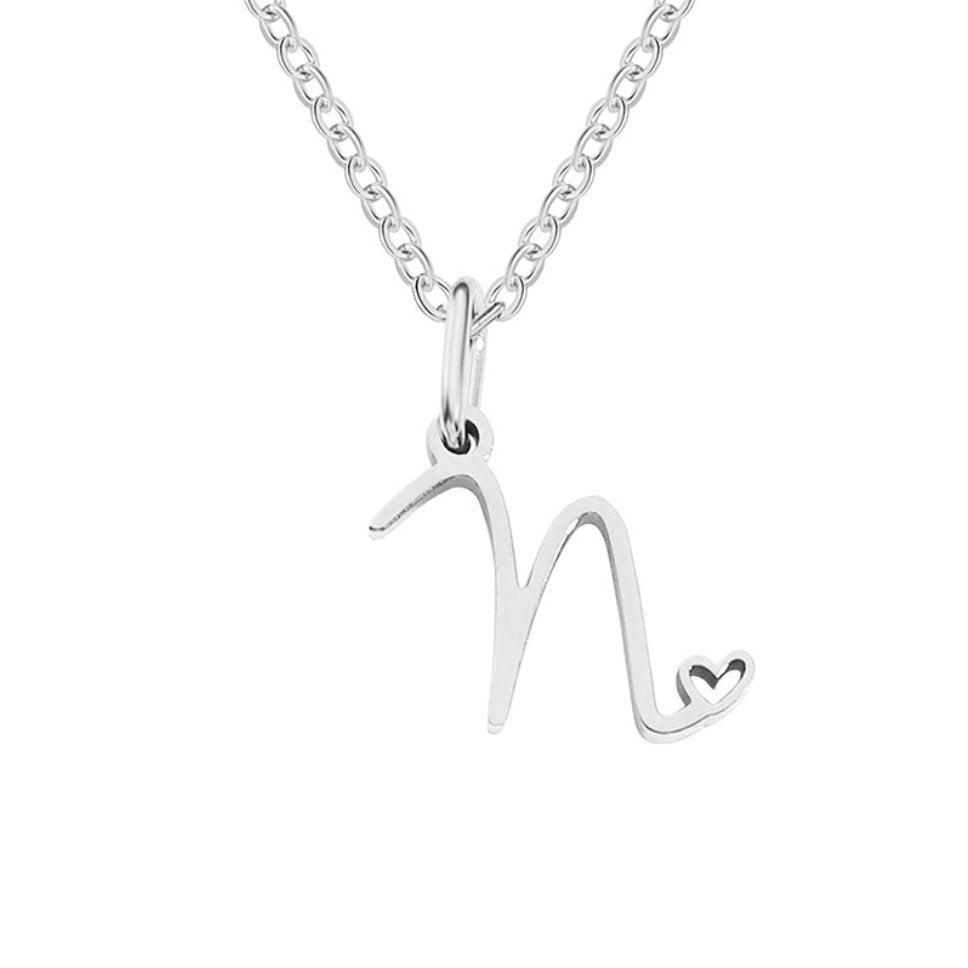 Silver Letter Heart Necklace — Personalised Waterproof Initial Pendant