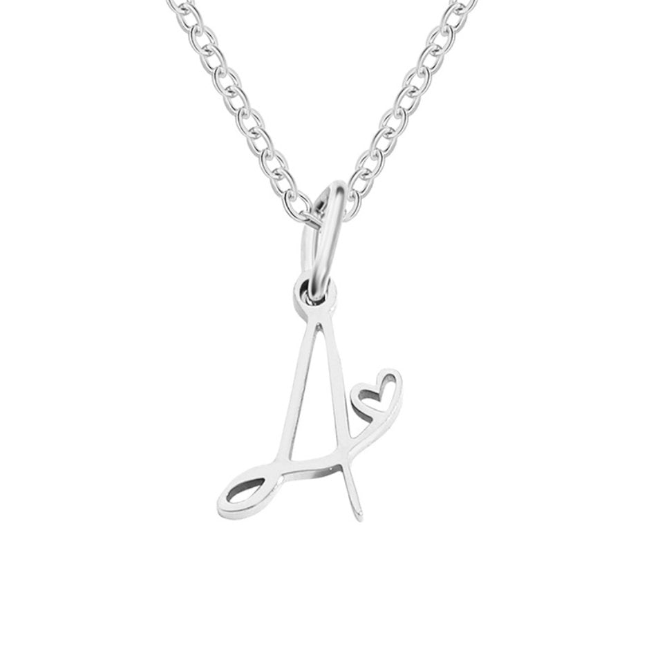 Silver Letter Heart Necklace — Personalised Waterproof Initial Pendant